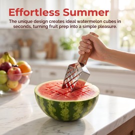 ChampionCraze Watermelon Slicer, Stainless Steel Triangle Cutter with Wooden Handle, for Watermelon, Cantaloupe, Apples, and More (1, Single-Style Watermelon Knife) (1)