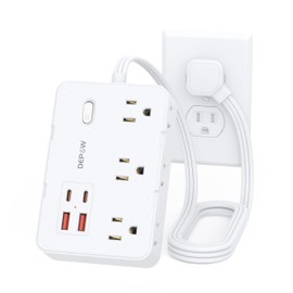 DEPOW Surge Protector Power Strip with Flat Plug, 3 FT Extension Cord with 6 AC Outlets 4 USB Ports,1050J Surge Protection, Wall Mountable Charging Station for Office, Home, White
