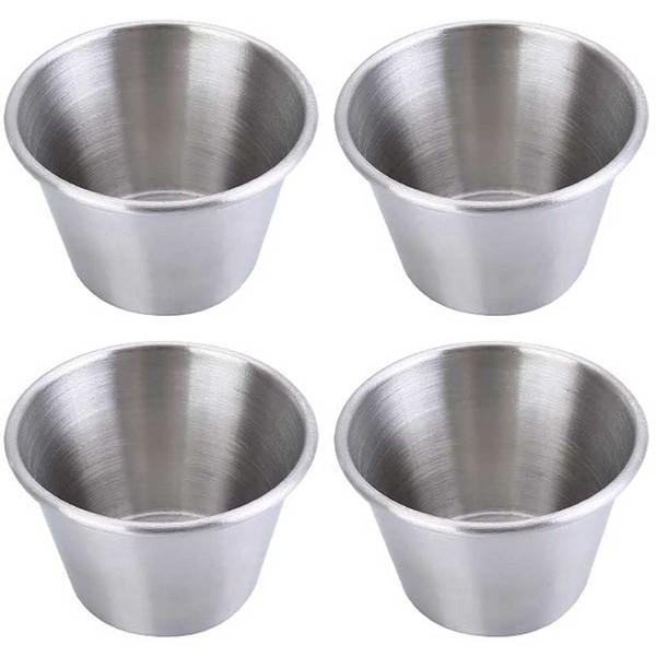 Teensery 4 Pcs Stainless Steel Sauce Cups Dipping Sauce Dishes Round Condiment Cups for Spices, Ketchup, Sauce, Sugar, Vinegar