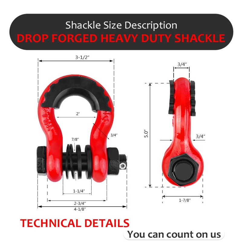 AMBULL Shackles 3/4" D Ring Shackle (2 Pack) 45,000lb Break