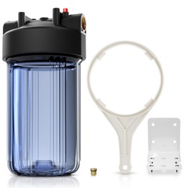 1 Pack 10" BB Clear Whole House Water System Filter Housing 1" NPT Brass Ports w/Pressure Release, Wrench and Bracket