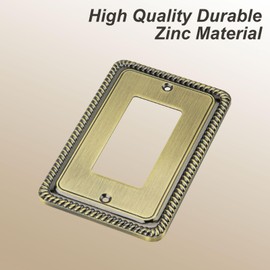 Henne Bery Rope Edge Decorative Wall Plate Switch Plate Outlet Cover (Single Decorator, 3 Pack, Antique Brass)
