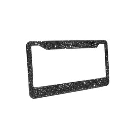 Handcrafted Bling License Plate Frames for Women, Men | 1 Pack Bedazzled Cover with Glittery Screw Caps | Stainless Steel Diamond Rhinestone License Plate Frame/Cover | Giftbox Included (Black)