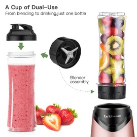 La Reveuse Smoothie Blender Personal Size 300 Watts with 2 Pieces 18 oz BPA-free Travel Sports Bottles,Pink
