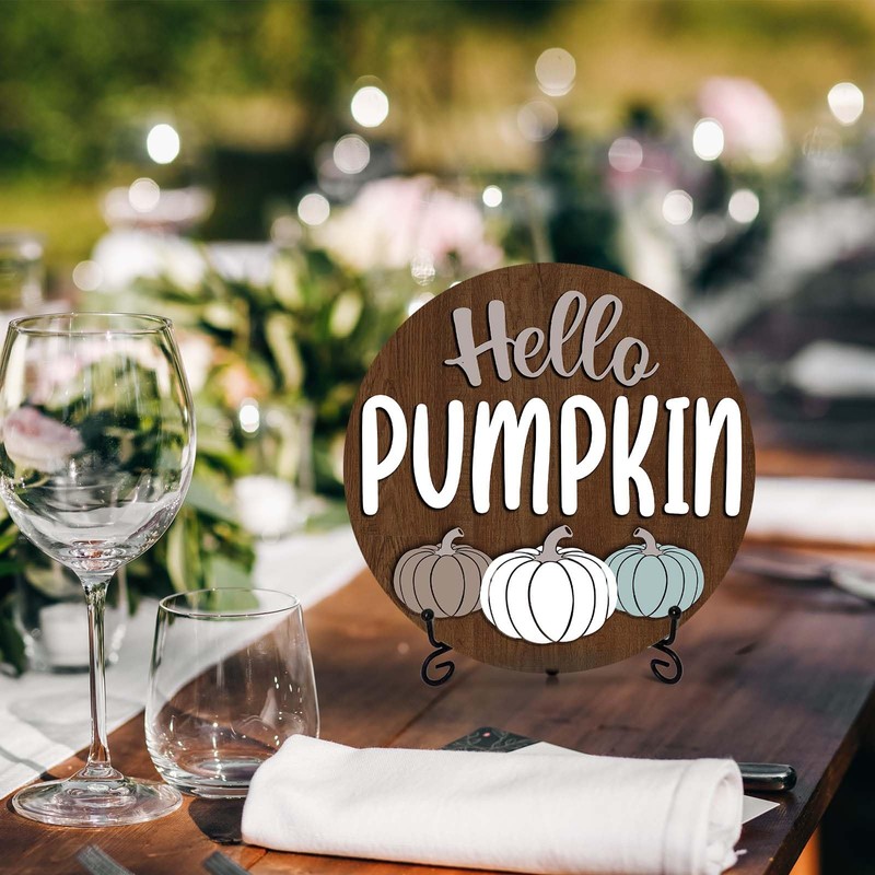 Fall Desk Decor, 8 Inch Hello Pumpkin Autumn Table Centerpieces,