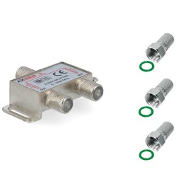 AXRED Satellite Splitter 2-Way + 3x Anadol F-Connectors for Distribution of 1 Antenna Signal to 2 Devices (Receiver/TV/FM Radio) 2-Way Satellite Splitter Satellite Switch Antenna Splitter