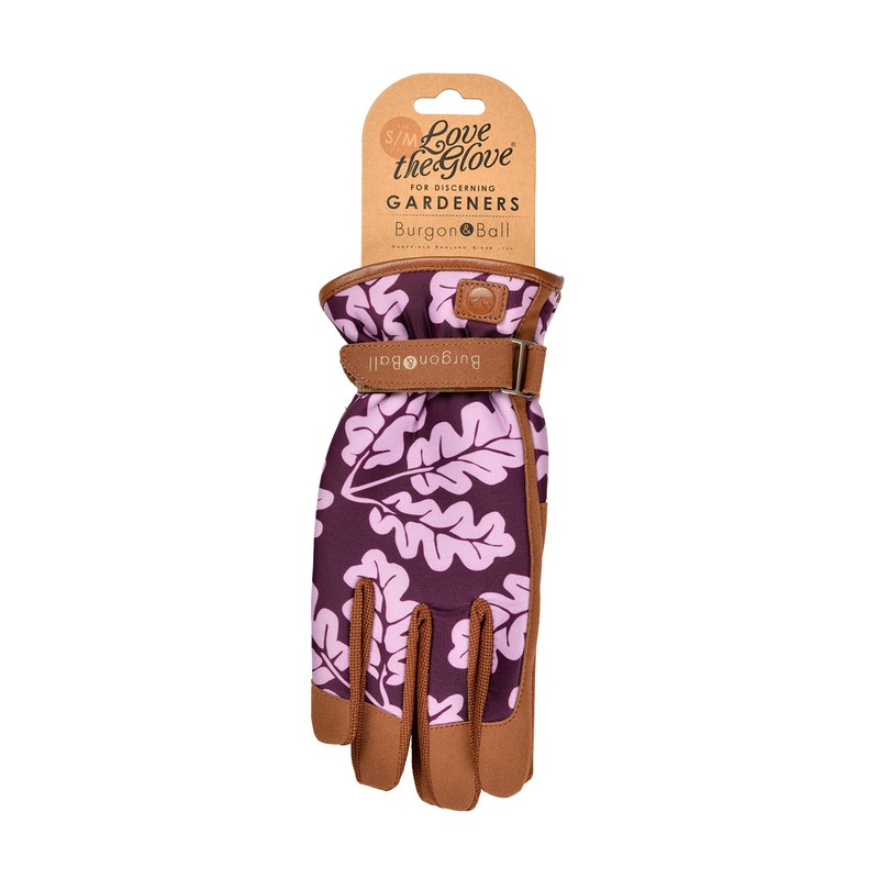 Burgon & Ball Love Oakleaf Plum S/M Gloves, Ladies, Gardening,