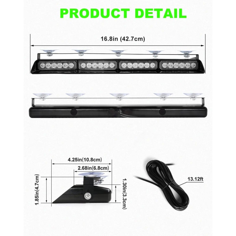 48 LED Flashing Warning Hazard Interior Windshield Visor Traffic Light