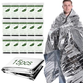 AWCBBT Juego15 Mantas Térmicas de Emergencia,Sabana Cobija Termica,Mantas Termicas de Supervivencia Emergency,Acampar Accesorios,Cálido,Resistente al Desgarro,Fácil Llevar(Plata)
