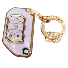 Rilnaewn Keyless Entry Systems for Jeep Key Fob Cover Fits for Jeep Wrangler JLU JL Gladiator Rubicon JT Car Flip Remote Smart Key (Pink-Gold)