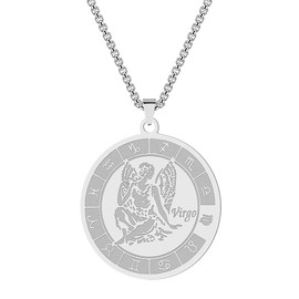 LUTAKU Virgo Zodiac Sign Pendant Necklaces for Women Men 12 Constellation Charm Stainless Steel Astrology Horoscope Sign Disc Jewelry Birthday Gift (Virgo-S)