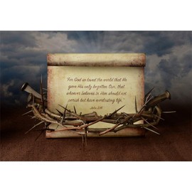 AOFOTO 7x5ft Holy Bible Story Parchment Backdrop Crown Thorns Nails Vintage Paper Scripture Christ Child Jesus Birth Manuscript Background for Photography Christian Church Religious Photo Studio Prop