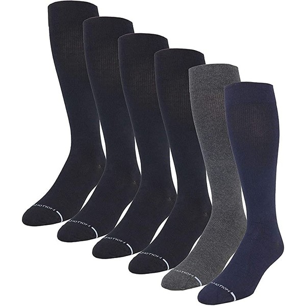 Dr. Motion Men 6 pairs pack everyday compression knee high socks (Assorted Solid Color)