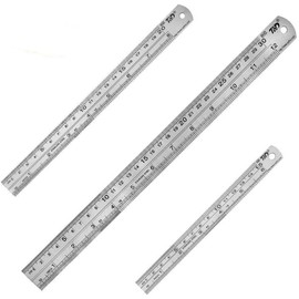Bestgle 3 Pcs Stainless Steel Office Ruler Set Straight Edge Measuring Tool Metric and Imperial Precision Metal Rulers Kit for Engineering & Teaching & Office, 6 Inch & 8 Inch & 12 Inch