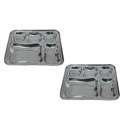 King International Camping Plates Stainless Steel,2 Metal Dinner Plate, Divided Indian Section Plate, Four Section Round Plates,12'',Portion Control Plate,Kids Plate,Indian Thali Plate (5 in 1 Plate)