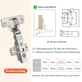 Furniware Pack of 2 Soft Close Corner Stop Hinges, 52 mm Hole Spacing Cabinet Hinge, 105 Degree Kitchen Cabinet, Pot Hinges 35 mm Pot Hinge, Wardrobe Hinge, Furniture Hinge with Damper