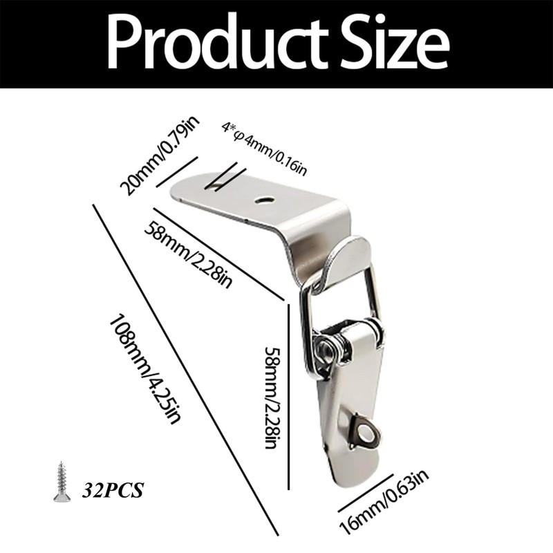 8-Pack Stainless Steel 90 Degree Spring Toggle Latches with Clasp
