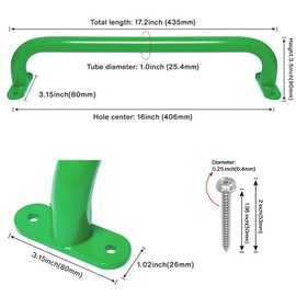 Purife 17.2 Inch Metal Green Playground Handles Pack of 4- Outdoor Swing Sets Safety Handles - Playset Grab Bar, Indoor Kids Climbing Monkey Bars for Playhouse, Treehouse, Jungle Gym