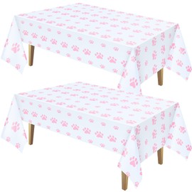 Tatuo 2 Pieces Puppy Paw Print Plastic Tablecloth Disposable Table Cover Puppy Themed Birthday Party Decorations for Dog Party Supplies (Pink,71 x 54 Inch)