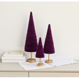 Plum Pedestal Velvet Trees Set of 3, Modern Purple Decor, Easter Tablescape, Christmas Mantel, minimalist, Wedding Centerpiece (Plum)