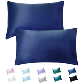 HandSun Satin Pillowcase for Hair and Skin, 2 Pack Satin Pillowcase with Envelope Closure, Queen Size (20x30 Inches) Navy