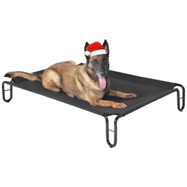 pettycare Elevated Outdoor Dog Bed - Raised Bed for Large Dogs, Waterproof Cot Easy to Assemble, Cooling Elevated Cot with Breathable Teslin Mesh, Durable, Non Slip, Up to 65 lbs,Black