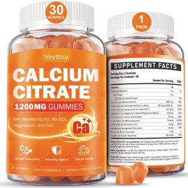 Calcium 1200 mg with Vitamin D3 Supplement for Adults - Calcium Gummies with 5000iu Vitamin D3, K2, B6, B12, Magnesium & Zinc - Calcium Supplement for Women Men - Easy to Digest, Vegan