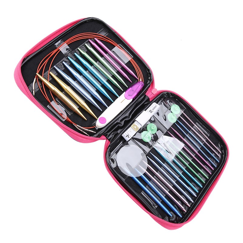 26Pcs Interchangeable Aluminium Knitting Needle with 4Pcs Circular Plastic Wires