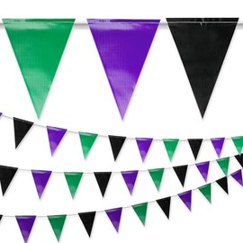 NACARUM Purple Green and Black Pennant Banner Flags | OSHA 500lb Rated | Strand Fade Resistant 【102FT】