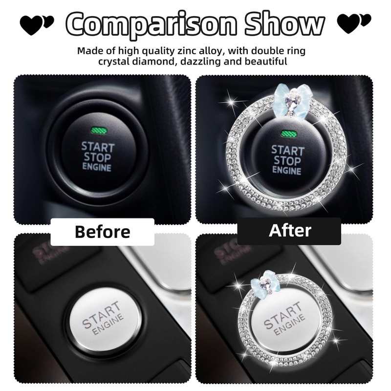 3leavtrees Car Engine Start Button Cover - Blue Love Butterfly
