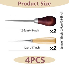 Pack of 4 Wooden Handle Hole Punch, Awl, Bradawl, Sewing Awl, Awl Tool, Bradawl Tool, Bradawl Tool for Wood, Bradawl Tool, Bradawl Tool for Wood, for Leather Craft Cloth Pouch Hole DIY Handmade Maker