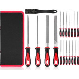 Vistreck 19 Pcs Files Tool Set, Steel File, Flat/Half-Round/Round Files and 14Pcs Needle Files with Zipper Carry Case and Steel Brush for Precision Metal File Work, Wood, Leather