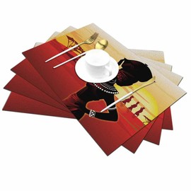Walmsco Placemats African Woman with a Jar on Head Decor For Dining Room Kitchen Table,Waterproof Non-Slip Washable Heat Resistant Placemats,Set of 4,12"x18"