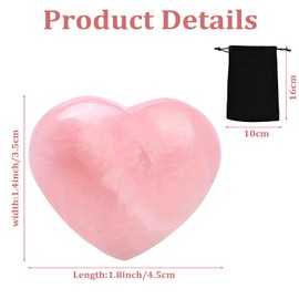 Rose Quartz Heart Love Crystal Stone Rose Quartz Stone Healing Crystals Pink Rose Quartz Natural Reiki Gemstone for Anxiety Relief Valentine's Day Gifts in Velvet Bag