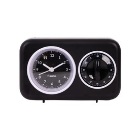 Fisura - Retro kitchen timer black. Analogue kitchen timer for 60 minutes. Multifunctional timer with clock and alarm function. Original timer. Pomodoro timer.
