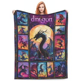 Dragon Throw Blanket Soft Cozy Warm Fuzzy Plush Fleece Blankets for Home Decor Couch Sofa Bed Living Room,Dragon Lovers Flannel Blanket Gifts for Men Women Kids Girls 60"X50"
