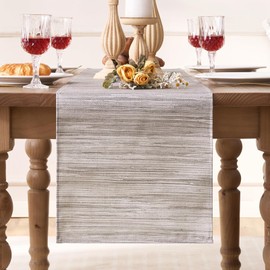 Table Runner Modern Grey Tablecloth Washable Linen Living Room Spring Place Mats Stripes Fine Decorative Cloth for Coffee Table, Christmas Parties, Weddings, Events, Dining Table Wedding 40 x 140 cm