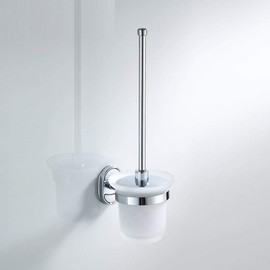 NOVOCE Toilet Bowl Brush Toilet Brush Holders Stainless Steel Wall Mounted Durable Type WC Brush Holder with Glass Cup Holder Toilet Cleaning Brush