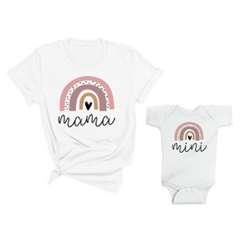 Rainbow Mama and Mini Mommy and Me Matching Shirt with Baby White Pair Set of 2 (MamaTee-S+MiniBodysuit-24M)
