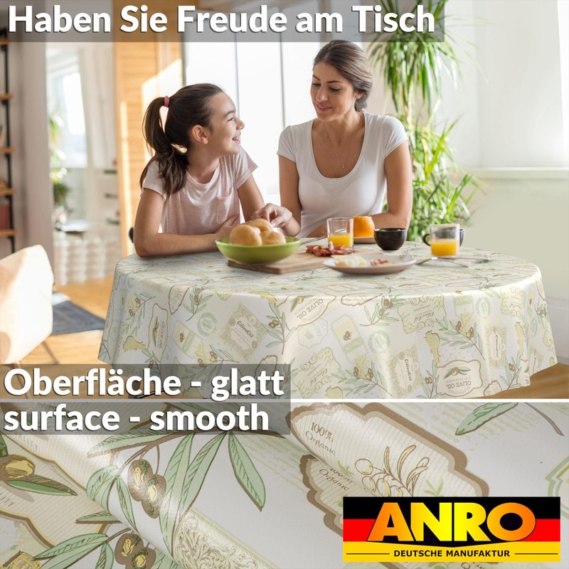 ANRO Oilcloth Tablecloth Wax Tablecloth Washable Garden Tablecloth Round Oval