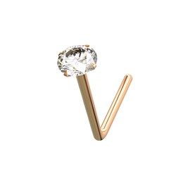 AZARIO LONDON 9K Rose Gold Prong Set 1.5MM Round CZ Stone 22 Gauge L Bend Nose Stud Piercing