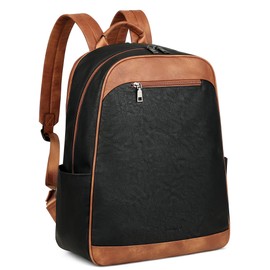 MASINTOR 15.6 inch Leather Laptop Backpack Purse for Women, Designer Travel and Work Bag with Laptop Compartment Black Brown