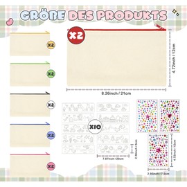 Pencil Case for Painting, 12 DIY Empty Pen Bags, Cosmetic Bag, Craft Set Children's Birthday, Bags for Painting for Children, with Stickers and Colouring Pages, Suitable for School, Travel, Storage,