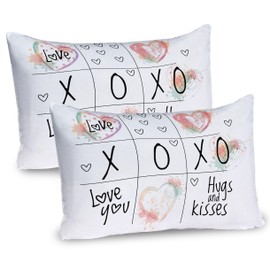Ambesonne Xo Pillow Sham Set of 2, Love You Hugs Kisses Watercolor Splashes Heart Valentines Art, Quality Microfiber Bedding Item for All Seasons, 30" x 20", Mint Green