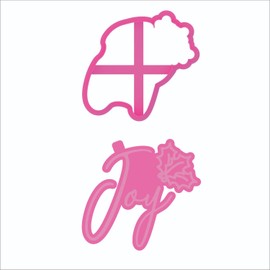 LissieLou Joy Cookie Cutter and Stamp Christmas Icing Stamp Fondant Embosser - Pink