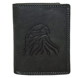 Wallet Buffalo Leather Eagle Embossed, black, Modern