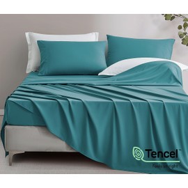 Chezmoi Collection Charisma Tencel Modal Blend Bed Sheets Queen Size 4-Piece Sheet Set Teal - Soft and Cozy Lightweight Breathable 15" Deep Pocket Cooling Sheets