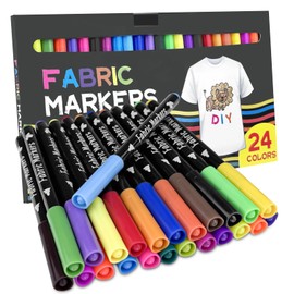 Lixiluxia 24 Colours Textile Pens, Fabric Pens, Textile Paint for Painting, Textile Pens Textile Markers, Fabric Marker Pens Set for T-Shirts, Hat, Canvas Shoes, Shopping Bag