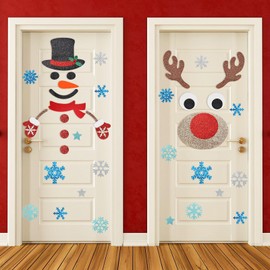 UPINS 6 Sheets Christmas Door Stickers, Glitter Snowman Elk Snowflake Door Stickers Decor Indoor Outdoor Door Decorations for Office Door Wall Refrigerator Christmas Party Decoration