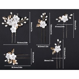 KAPSING Pack of 5 Bridal Hair Accessories, Wedding Flower Beads, Hair Accessories, Bridal Jewellery, U-shaped Hair Comb, Wedding, Compatible with Women, Girls (Gold)